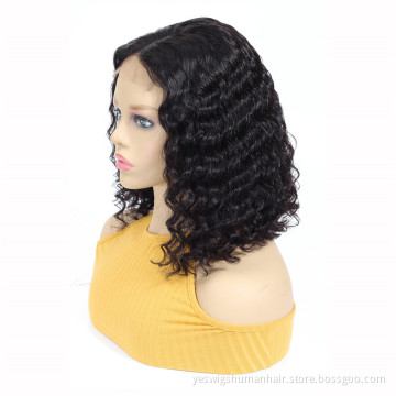 In Stock 8-16 Inch Brazilian Human Hair Lace Front Closure Bob Wig Deep Curly Wave 150% Density Swiss Lace Closure Front Bob Wig
